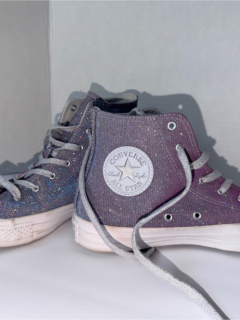 Converse Glitter High-Top Sneakers - Purple with Silver